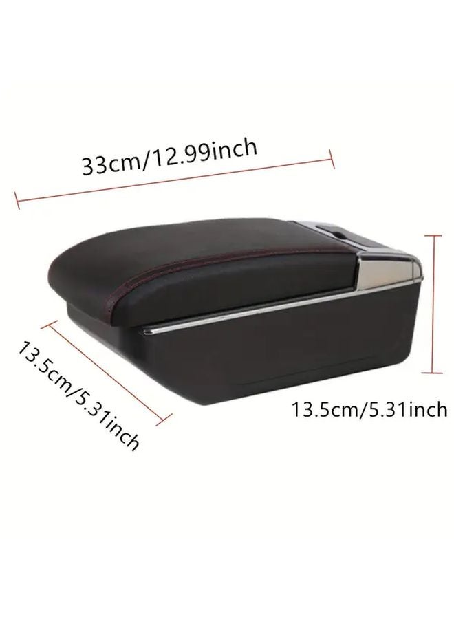 Ford Focus 3 Armrest Box Black Red Line No Drill Installation Sliding Panel Dual Layer Storage Rear Cup Holder - Image 2